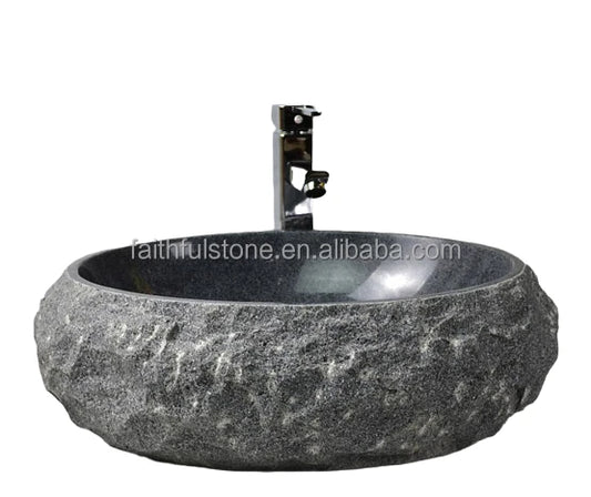 Wholesale 48cm Indoor Outdoor Natural River Lava Stone Vessel Sink Modern Traditional Oval for Bathroom Hotel Villa Hand Wash by PDG ibma