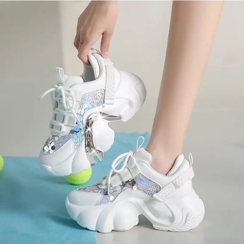 Pink Sequin Chaussures De Sport Trendy Women's Fashion Mujer Leather Sneakers Casual Shoes