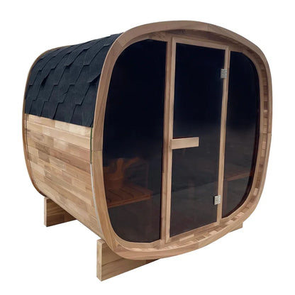 Elegant 1600x2060x2000mm Canadian Red Cedar Outdoor Sauna Room 4 Person Barrel Sauna for Backyard