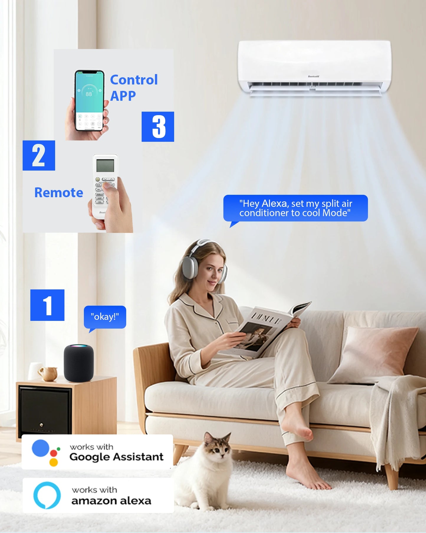 Bestcold 110V Mini Split Air Conditioner 12000 BTU Ductless Heat Pump Inverter AC for North America Home Garage and Workshop