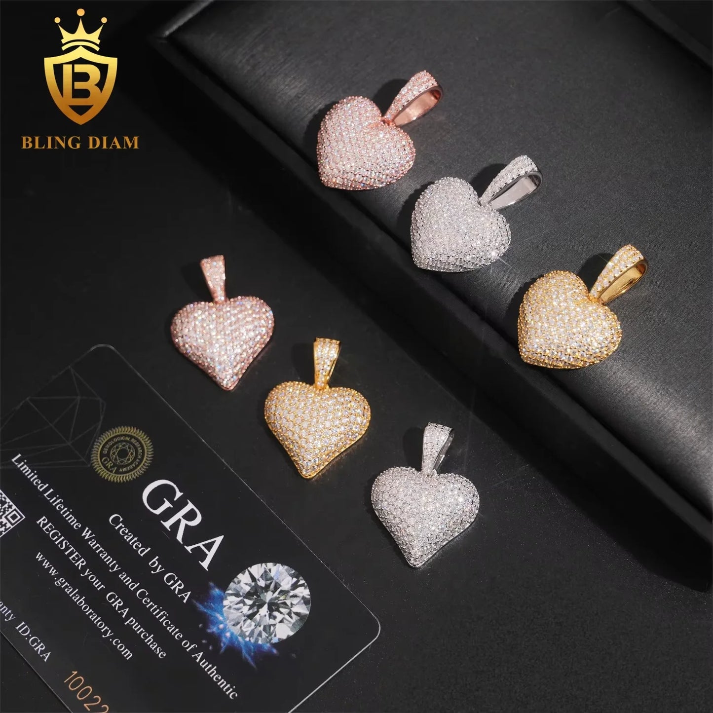 USA Stock  New Arrivals Hip Hop Moissanite Jewelry 925 Sterling Silver Gold Plated Iced Out Heart Pendant Men Women