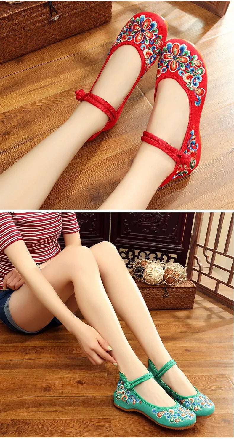 Spring autumn walking shoes women tourism female embroidery national wind single shoes cloth flats shoes zapatos mujer WSH2295