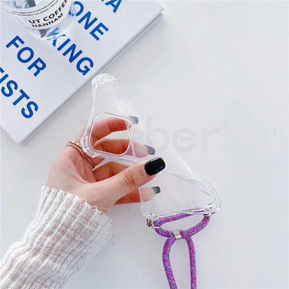 Necklace Lanyard Strap Chain Phone Case For iPhone 16 15 14 13 Pro Max 12 11 XS X XR Mini 7 8 Plus Transparent Soft Rope Cover