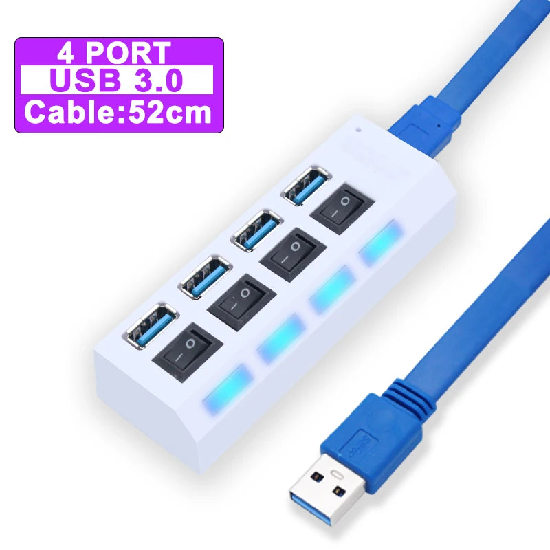 Hub USB 3.0, répartiteur USB 2.0, adaptateur secteur, multi-ports USB 4/7 avec commutateur, accessoires pour PC