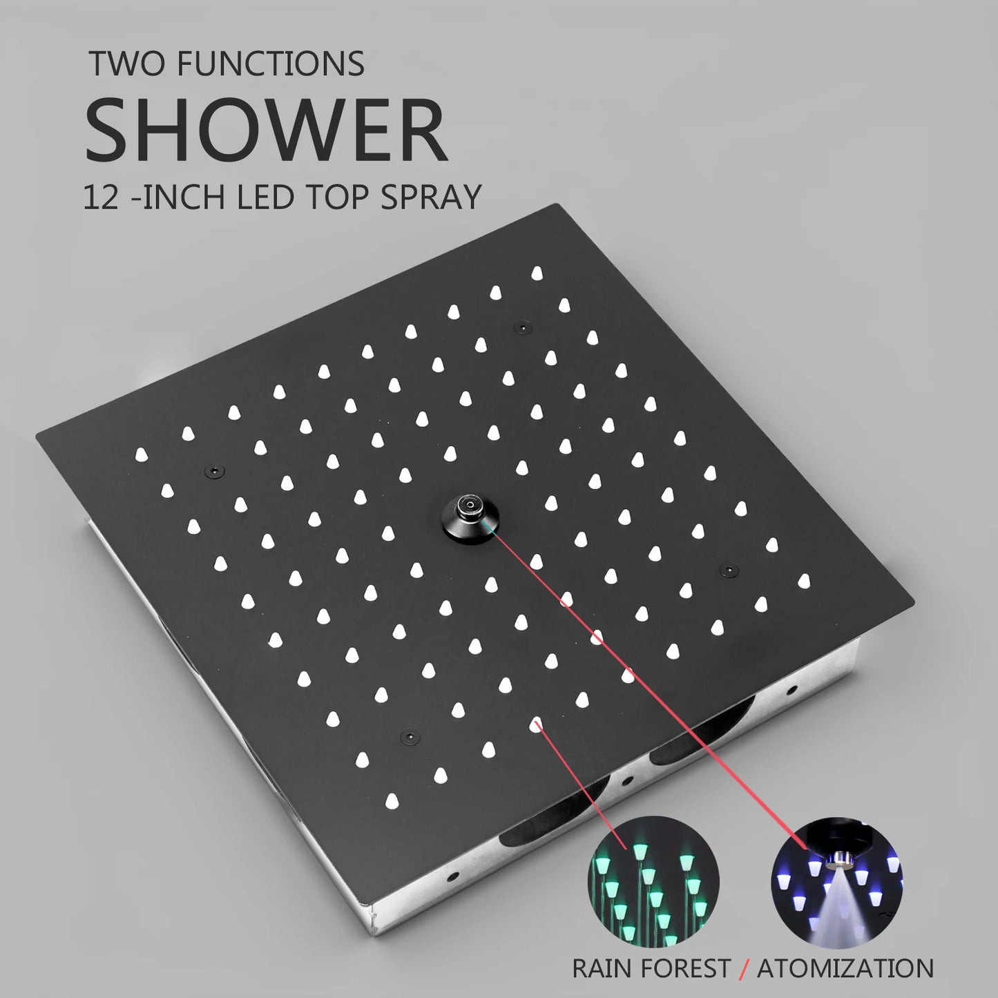 Ceiling Cold and Hot LED Shower System Matte Black12 Inch Mist and Rain Shower Head Ceiling Embedded Shower Faucet Set