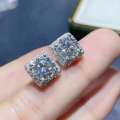 White Gold Princess Cut Zircon Stud Earrings For Women Wedding Classic Geometric Alloy Jewelry