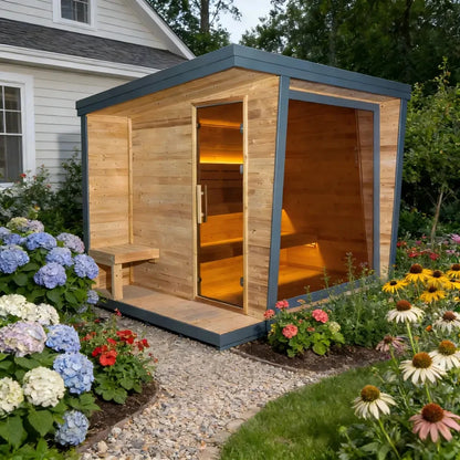 4-Person Traditional Carbonized Spruce Outdoor Dry Sauna Cabin for Garden Patio