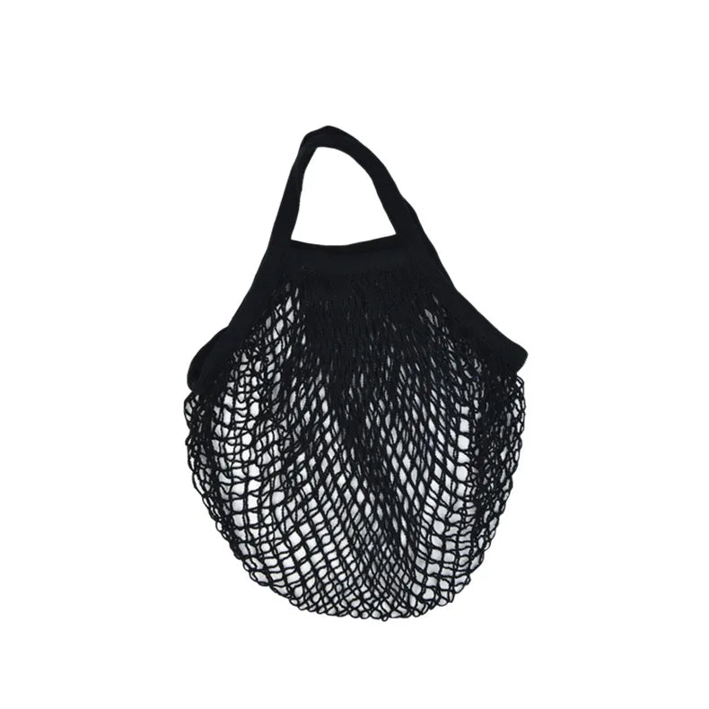 Recycled Reusable Cotton String Mesh Net Shopping Bag Long Handle Fruit Vegetable Grocery Produce Tote for Daily Life Letter