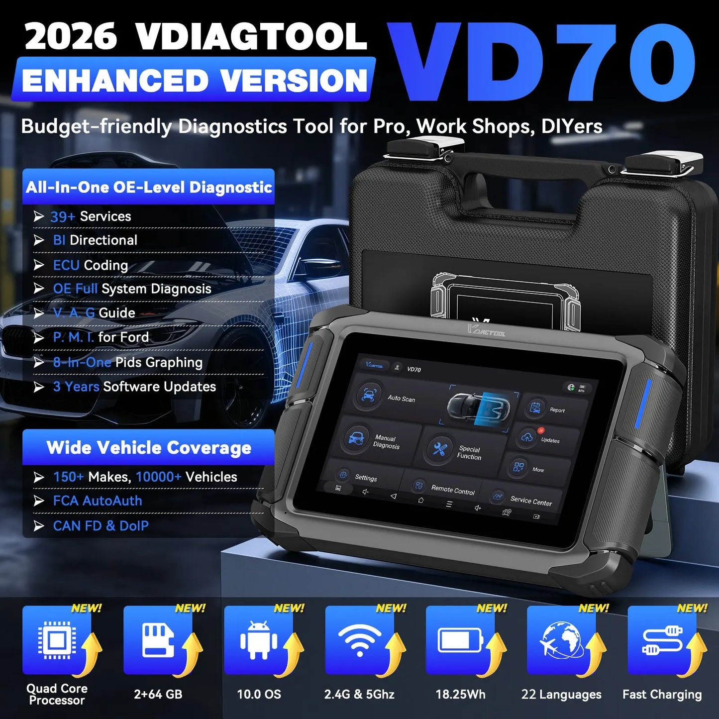 USA Warehouse VD70 All Keys Lost Smart Key Programming Machine Key Code Reader Auto Key Programmer Full System Diagnostic Tool