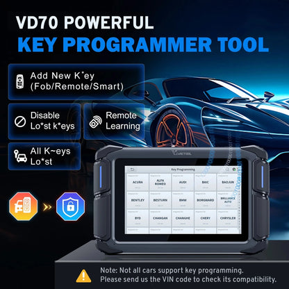 2026 New USA Warehouse VD70 Key Fob Programmer Automotive Immo Car Key Tool Universal Full System Diagnostic Tool with 39+ Reset