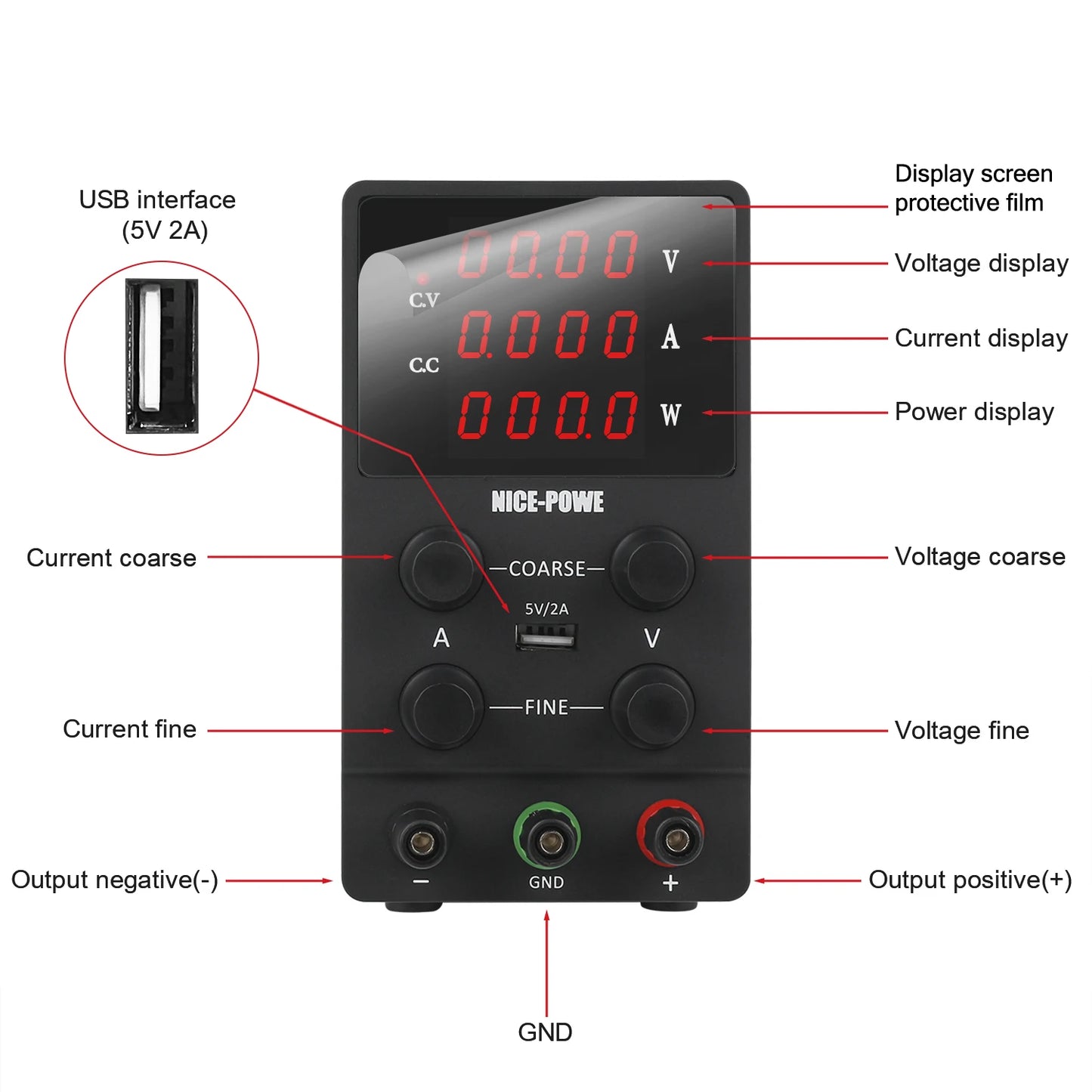 NICE-POWER SPS305 12V 24V Adjustable DC Power Supply 30V 5A Workbench Maintenance Desktop Switching Power Supply