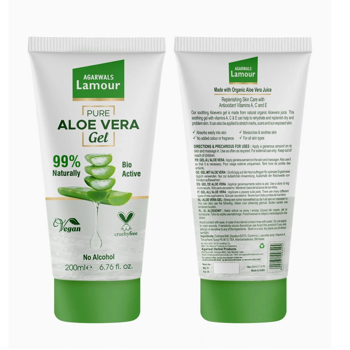 Natural Aloe Vera Gel with best price anufactured in India for all types skin