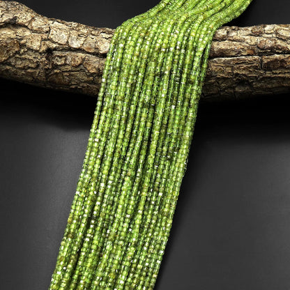 Great Gems Natural Green Peridot Micro Faceted 2mm Gemstone Ball Round Unisex Beads 15.5" Strand for Anniversary Wedding Casual