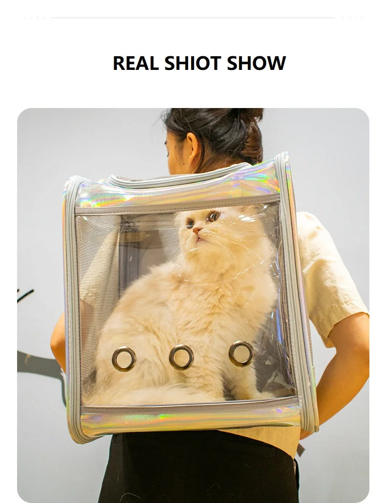 Pet Cat Carrier Backpack Breathable Travel Outdoor Shoulder Bag For Small Dogs Portable Transparent Carrying Pet Supplies Laser