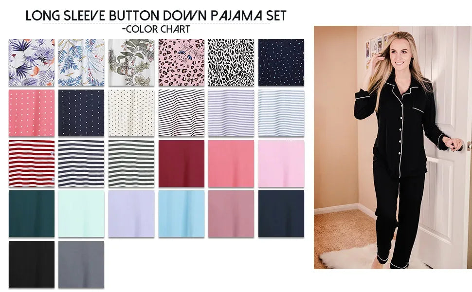 Joyaria Pajama Sets Women Long Sleeve Sleepwear Button Down Pj Pants Set Soft Bamboo Female Night Suit PJS Women Pyjamas Femmes