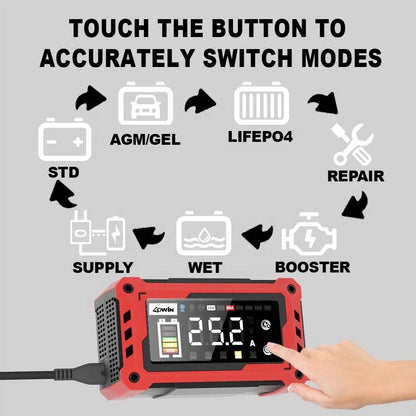 Automatic Universal Motorcycle Car Battery Charger 12V 24V 25A Adjustable Current  9-stage Battery Charger with Car Booster