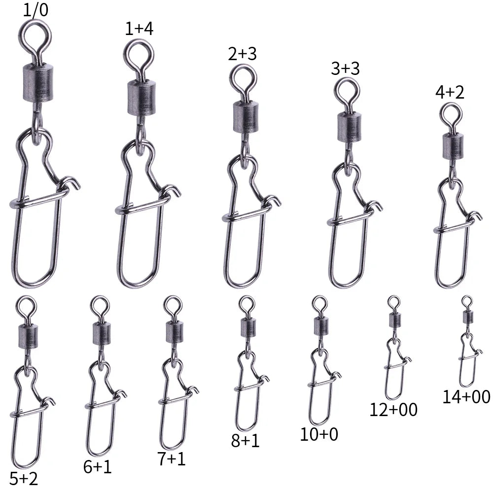 50pcs/bag High Strength Fishing Snap Swivels Ball Bearing Swivels Group Stainless Fishing Accessories