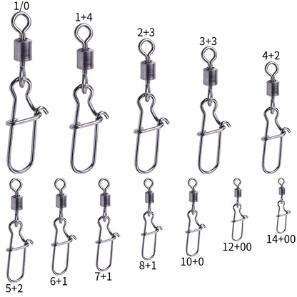 50pcs/bag High Strength Fishing Snap Swivels Ball Bearing Swivels Group Stainless Fishing Accessories