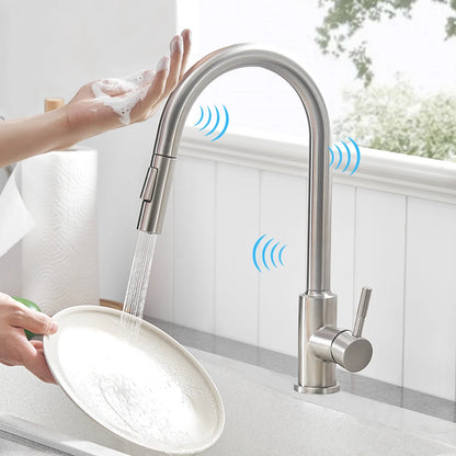 Touch Sensor Smart Kitchen Sink Faucet Flexible Pull Out Spout Deck-mount Hot Cold Water Mixers Kitchen Tap