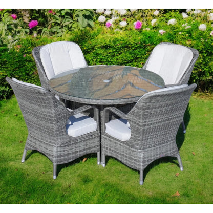 HMS Five-Piece Extendable Dining Set Modern Round Gray Glass Wood for Kitchen Living Room Hotel or Outdoor Home Furniture