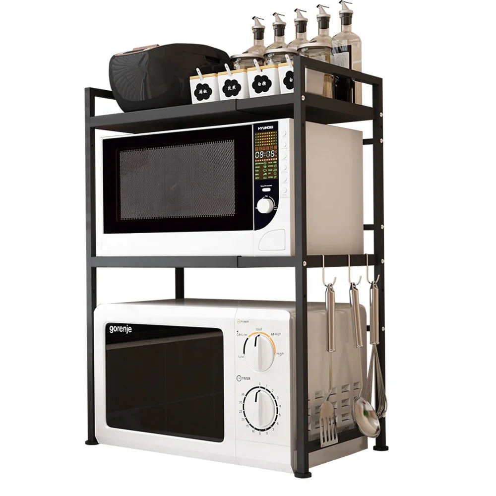 Microwave Stand Oven Rack Expandable Countertop Kitchen Utensils Tableware Storage Carbon Steel Over Shelf Countertop 3 Tier