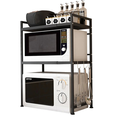 Microwave Stand Oven Rack Expandable Countertop Kitchen Utensils Tableware Storage Carbon Steel Over Shelf Countertop 3 Tier