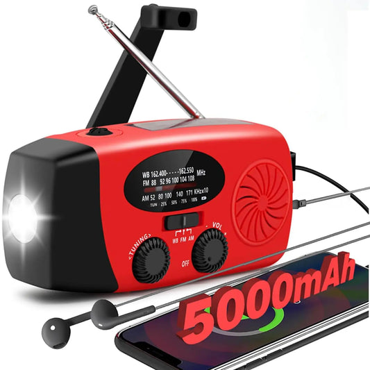 2000mAh / 5000mAh Portable Survival Crank Radio with 4 Modes Flashlight and Earphone Jack NOAA/FM/AM Solar Radios SOS Features by PDG ibma
