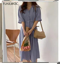 2021 Autumn Spring Basic Belt Plaid Shirt Dress Long Maxi Feminine Vestidos Chic Korea Design Clothes