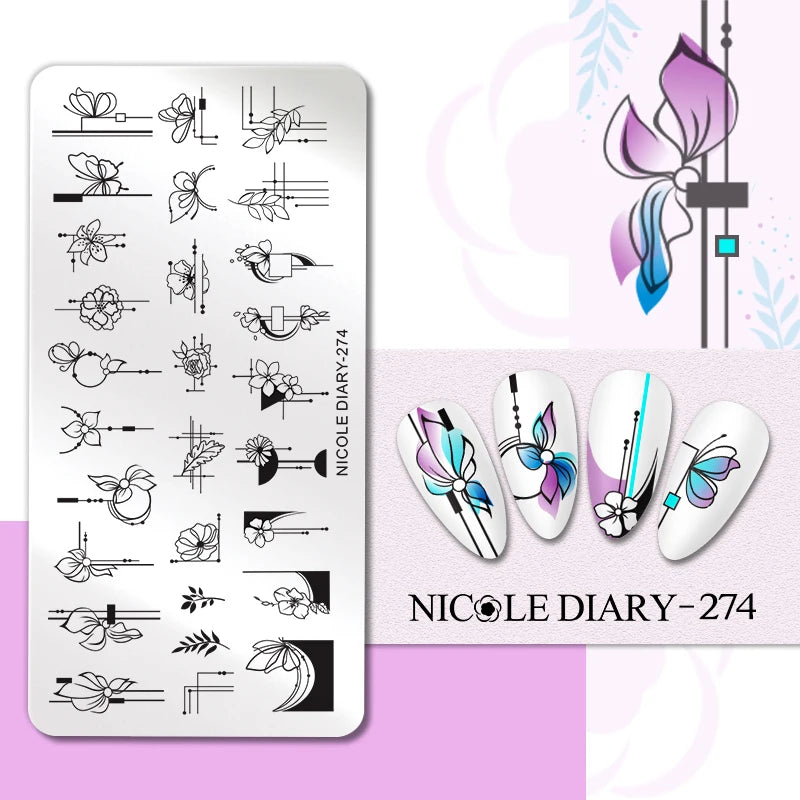 NICOLE DIARY Rose Flower Nail Stamping Plates Image Template Valentine's day Love Heart Printing Stencil Nail Art Manicure Tools