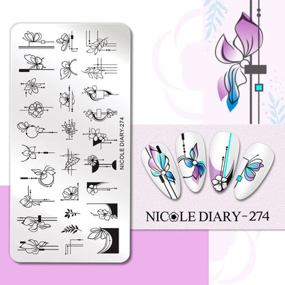 NICOLE DIARY Rose Flower Nail Stamping Plates Image Template Valentine's day Love Heart Printing Stencil Nail Art Manicure Tools