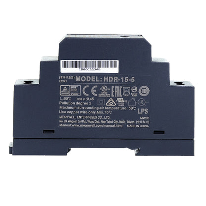 Mean Well HDR-15-5 5V 2.4A 15W Single Output DIN Rail Power Supply - Compact, Reliable for Industrial Automation and More