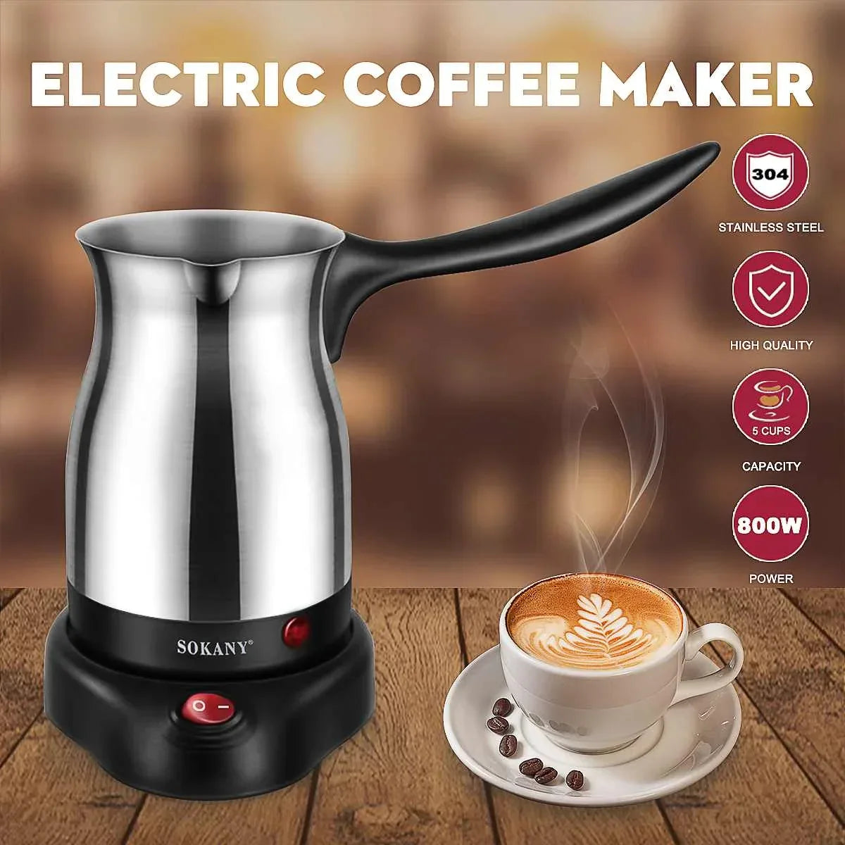 220V 800W Portable Electric Coffee Maker Turkish Greek Coffee Machine Stainless Steel Separated Home Office Espresso  Moka Pot