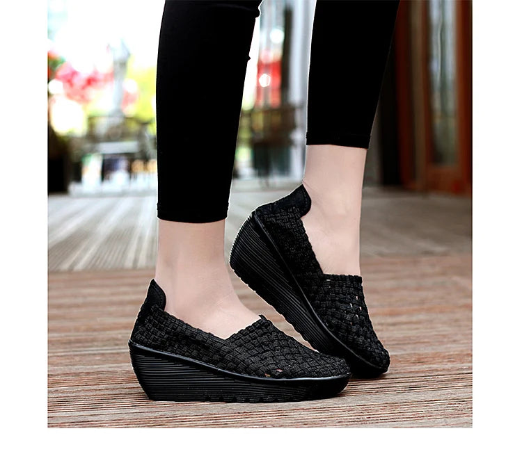 New Women Sneakers Summer Casual Shoes Woven Flat Platform Women's Shoes Breath Loafers Lady Footwear Soft Zapatos Plus Size 42