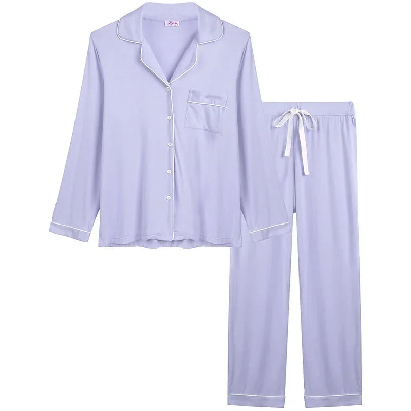 Joyaria Pajama Sets Women Long Sleeve Sleepwear Button Down Pj Pants Set Soft Bamboo Female Night Suit PJS Women Pyjamas Femmes