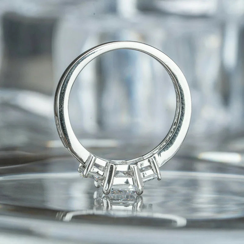 Platinum Emerald Cut Diamond Ring With Baguette Side Stones Natural D Color Women's Engagement Ring F859