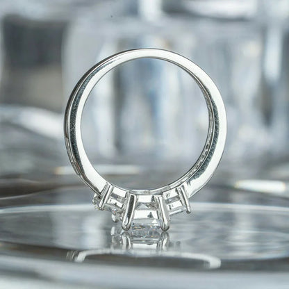 Platinum Emerald Cut Diamond Ring With Baguette Side Stones Natural D Color Women's Engagement Ring F859