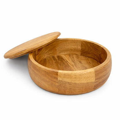 Wooden Round Food Storage Bowl With Flip Top Lid Handcrafted Minimalist Design For Kitchen Freshness Preservation