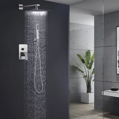 Homein Matte Black Double Handle 2-Function Brass Concealed Shower Set, Pressure Balance Valve Rainfall Shower System