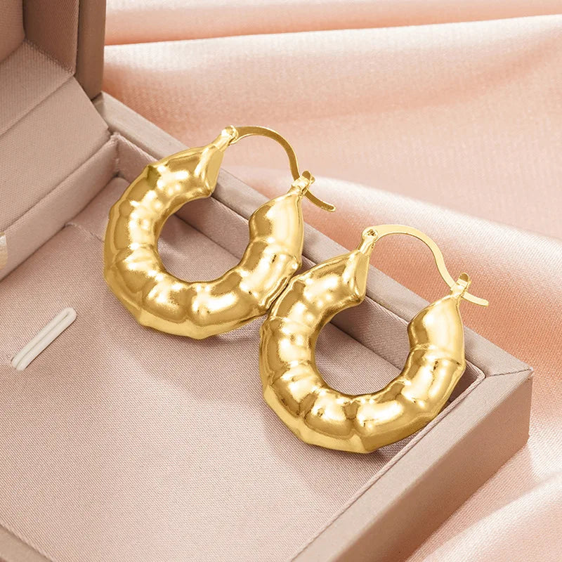 Gold Plated Geometric Hoop Earrings For Women Trendy Fashion Jewelry Alloy Earrings 18K Gold Finish