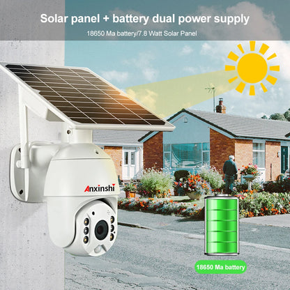 Anxinshi Ubox App 1080P Two Way Voice 4G Wifi IP Solar Panel Battery Dual Power PTZ CCTV Camera