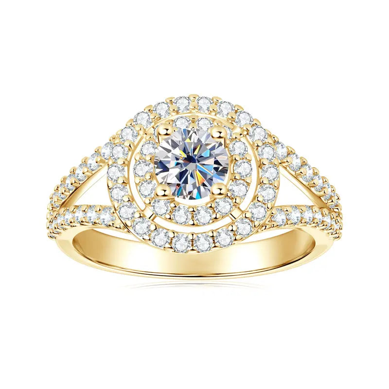 New Luxury Wedding Engagement Gift & Party Jewelry 14K Gold Filled Round 5.25mm 0.5CT Cubic Zirconia Classic Bifurcated Arm Ring