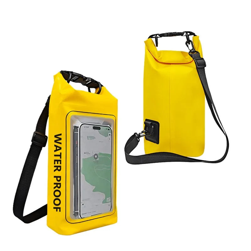 Sinodiving Supplier 2L Roll Top Floating Waterproof Phone Pouch Shoulder Dry Bag Touch Screen for Hiking Camping Surfing Black