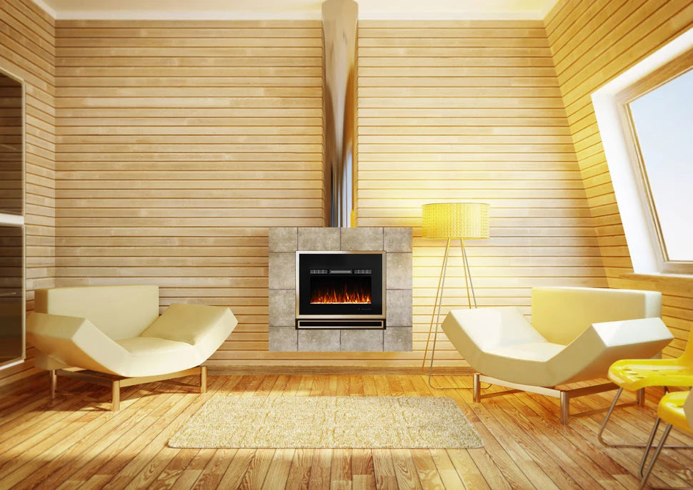 Luxstar 36-Inch Indoor Electric Fireplace Heater 1500W Recessed Wall Remote Control Real LED Flame Crystal Log for Household Use