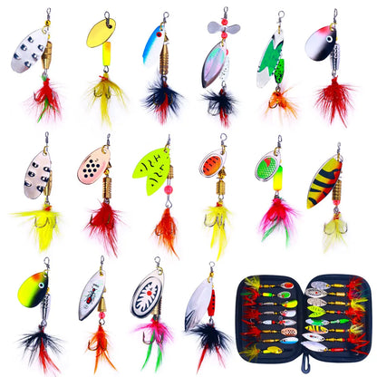 16pcs Spinners Lure Set Baits Set With Tackle Bag Trout Bass Salmon Pike Walleye Fishing Lures