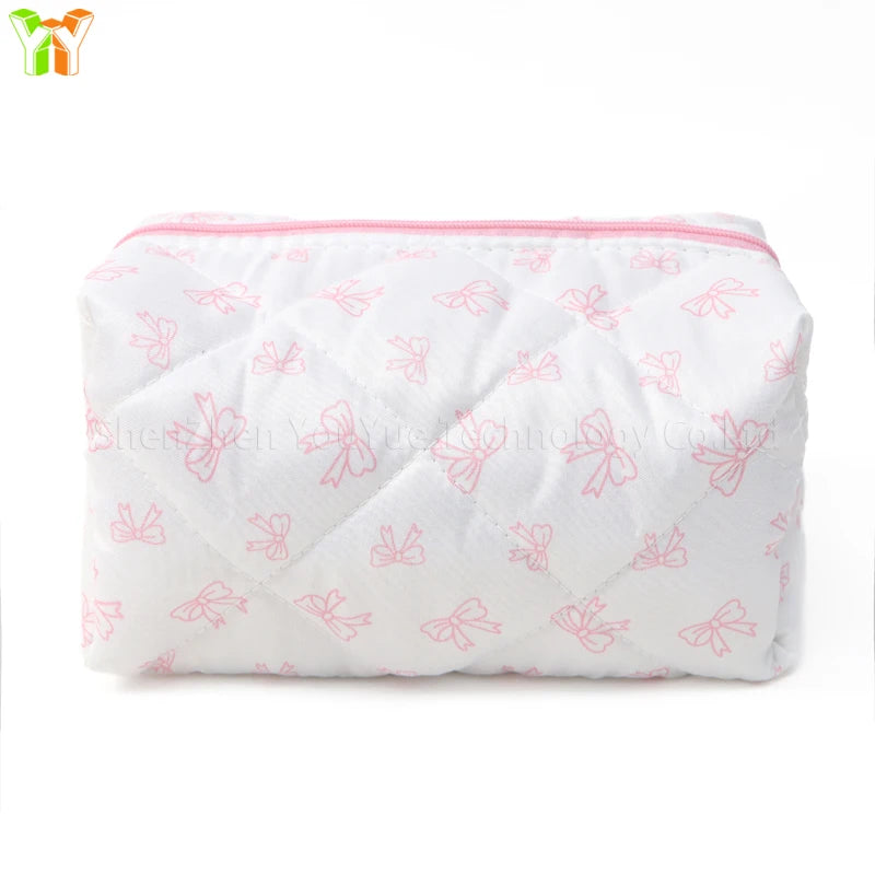 YY Handmade Cotton Makeup Bag for Women Aesthetic Girl for Toiletry Bag with Bow Detail National Style Handmade by Women