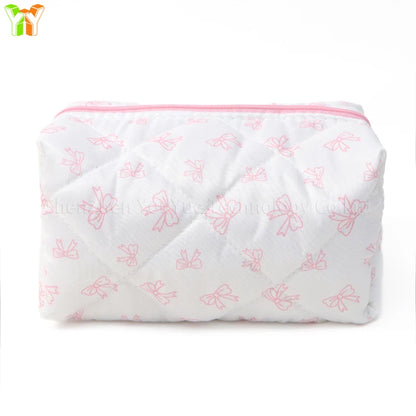 YY Handmade Cotton Makeup Bag for Women Aesthetic Girl for Toiletry Bag with Bow Detail National Style Handmade by Women