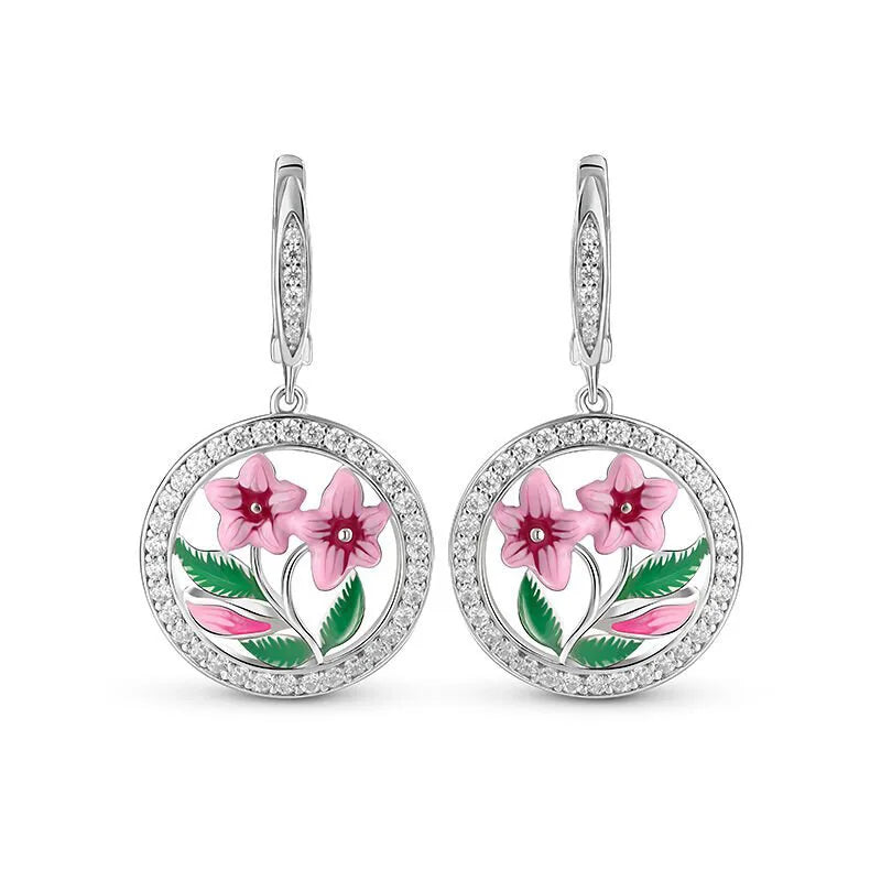 Romantic Flower Drop Earrings For Women Silver Plated Crystal Rhinestone Round Brilliant Cut Party Jewelry Fashion Dangle