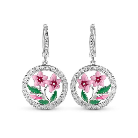 Romantic Flower Drop Earrings For Women Silver Plated Crystal Rhinestone Round Brilliant Cut Party Jewelry Fashion Dangle