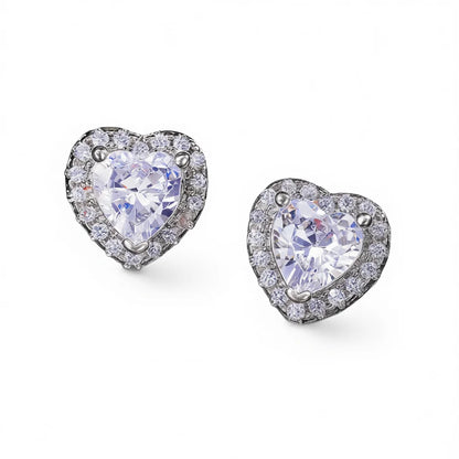 Lucky Brand Gold Heart Crystal & Rhinestone Stud Earrings 925 Silver Claw Setting Romantic Wedding Jewelry for Women