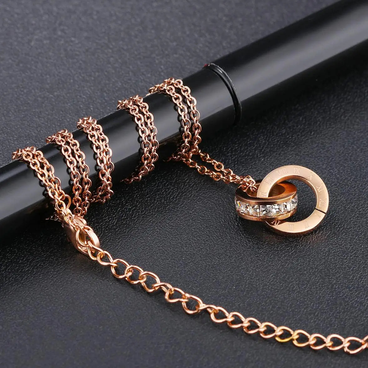 AAA Zircon Stone Stainless Steel Pendant Necklace Non-fading Simple Light Luxurious Clavicle Necklace for Women Gift